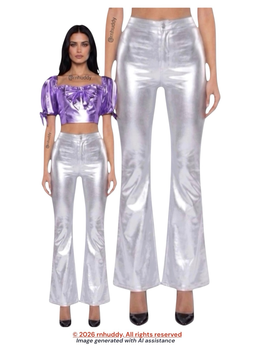 Finesse M metallic silver flare disco pants